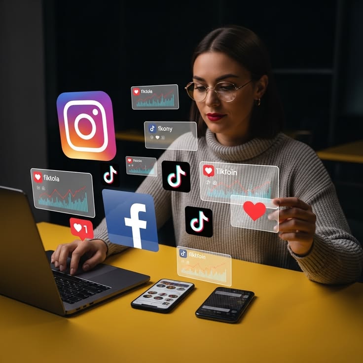 social media marketing strategy & content growth concept